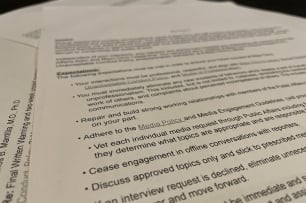 Pages of a letter, including bullet points ordering a faculty member to, among other things, to “Cease engagement in offline conversations with reporters.”
