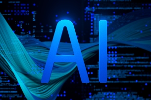 The letters "AI" in blue against a dark, futuristic, abstract background.